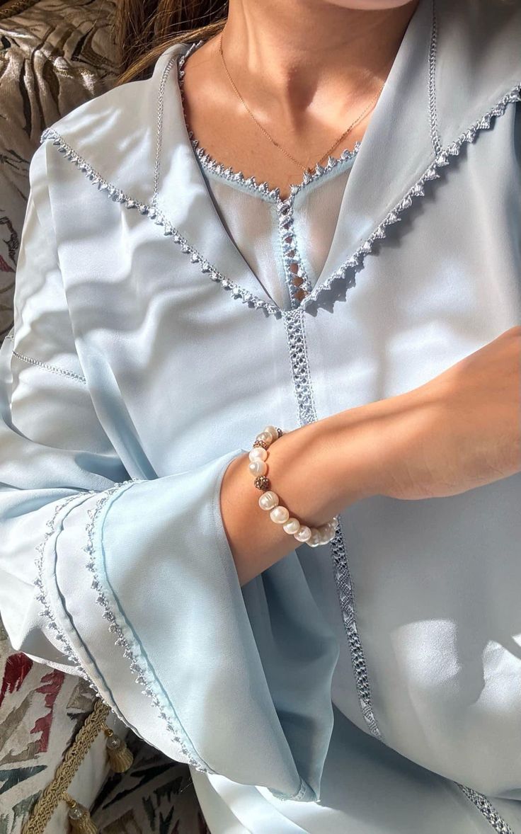 Turquoise Jellaba Kaftan — Satin-Crepe, Velvet Details & Hood, Custom Length for Eid, Weddings Events