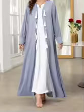Robe Caftan pour femmes, couleur unie, Cardigan à manches longues, ample, avec franges, Robe arabe pour toutes les saisons, Abaya