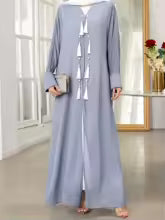 Robe Caftan pour femmes, couleur unie, Cardigan à manches longues, ample, avec franges, Robe arabe pour toutes les saisons, Abaya