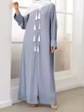 Robe Caftan pour femmes, couleur unie, Cardigan à manches longues, ample, avec franges, Robe arabe pour toutes les saisons, Abaya
