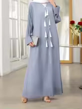 Robe Caftan pour femmes, couleur unie, Cardigan à manches longues, ample, avec franges, Robe arabe pour toutes les saisons, Abaya